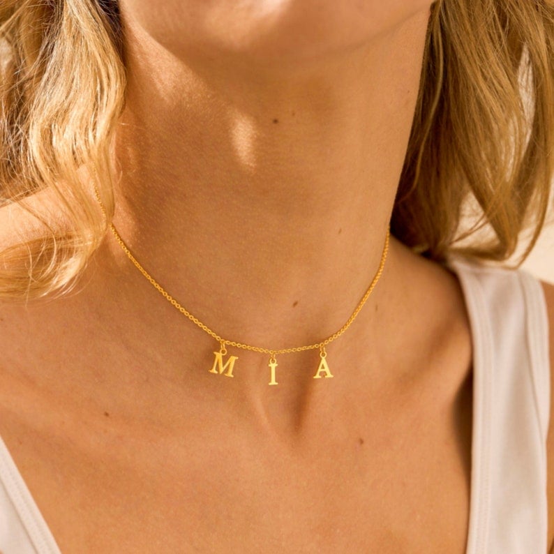 ✨Dangle Letter Necklace, Valentine's Day present, Custom Name Necklace, Custom Dainty Necklaces, Gold Chain, Gold Plated Necklace