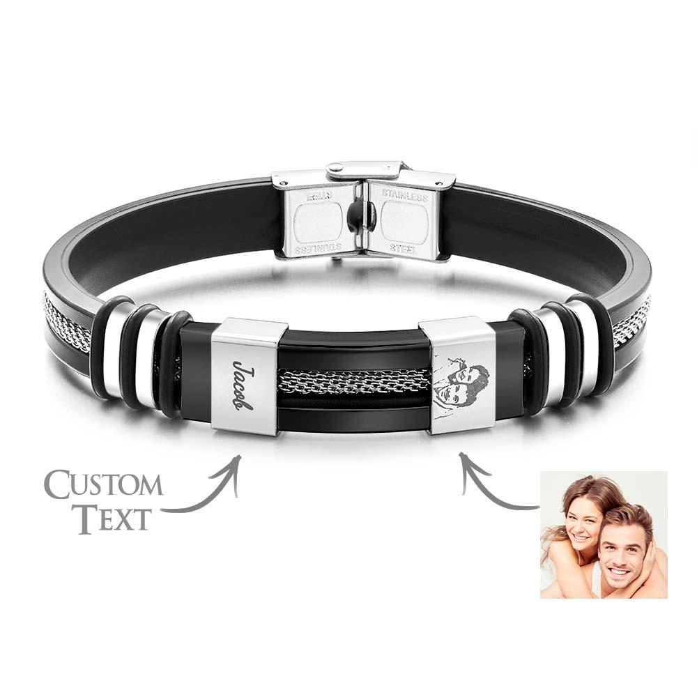 ✨🎁Mens Silicone Photo Bracelet with text Custom Family Photo Gifts for Dad Personalised Gift for Him