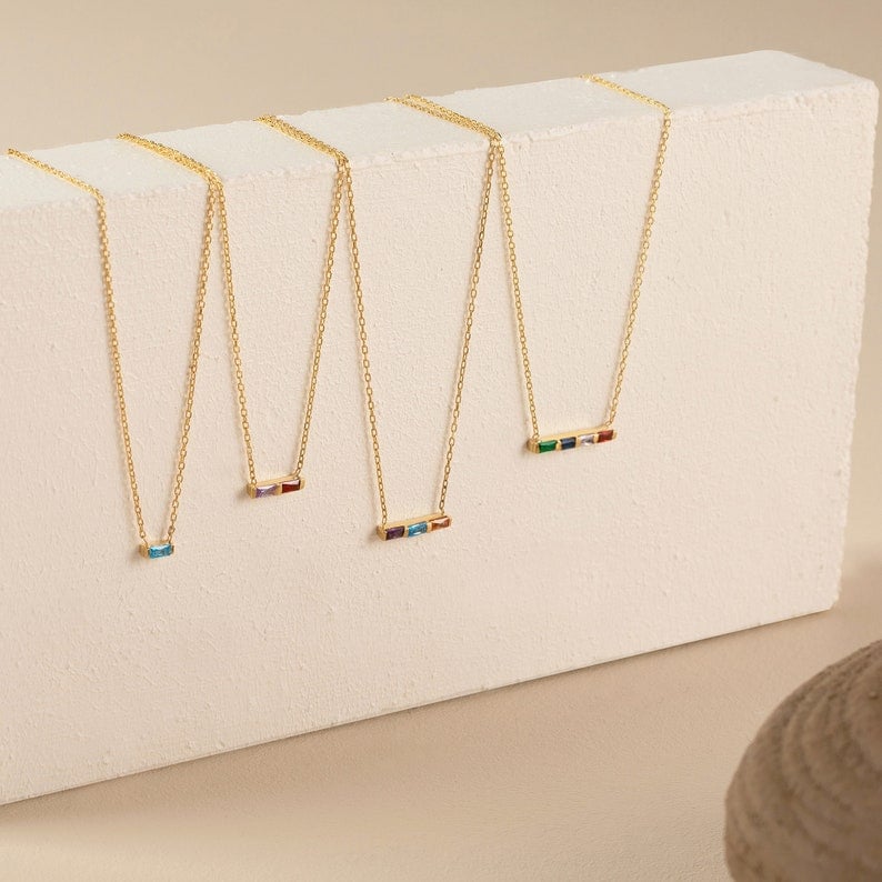 ✨Baguette Birthstone Necklace, Family Birthstone Necklace💎Bridesmaid Gift, Gift for Mom