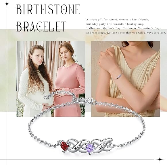 Silver Engraved Heart Birthstone X Bracelet