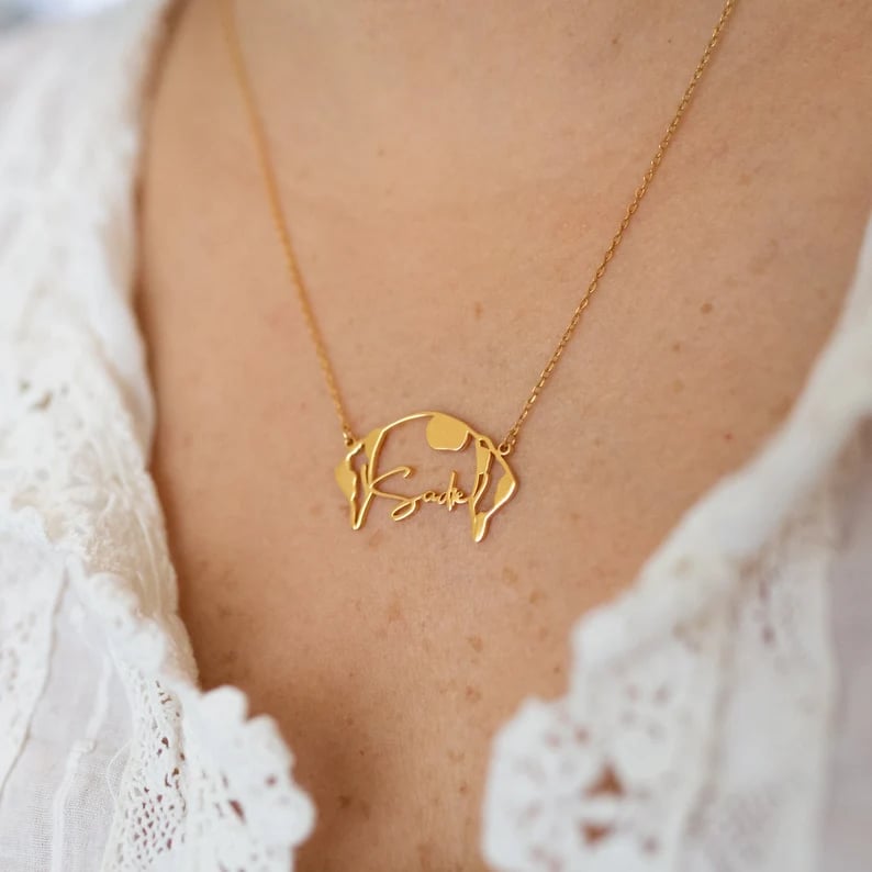 🐶🐱Custom Pet Ears Outline Necklace • Personalized Dog Cat Necklace • Pet Name Necklace