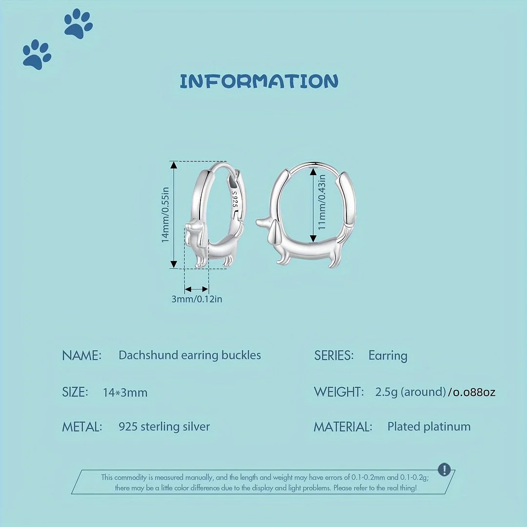 Dachshund Hoop Earrings 925 Sterling Silver