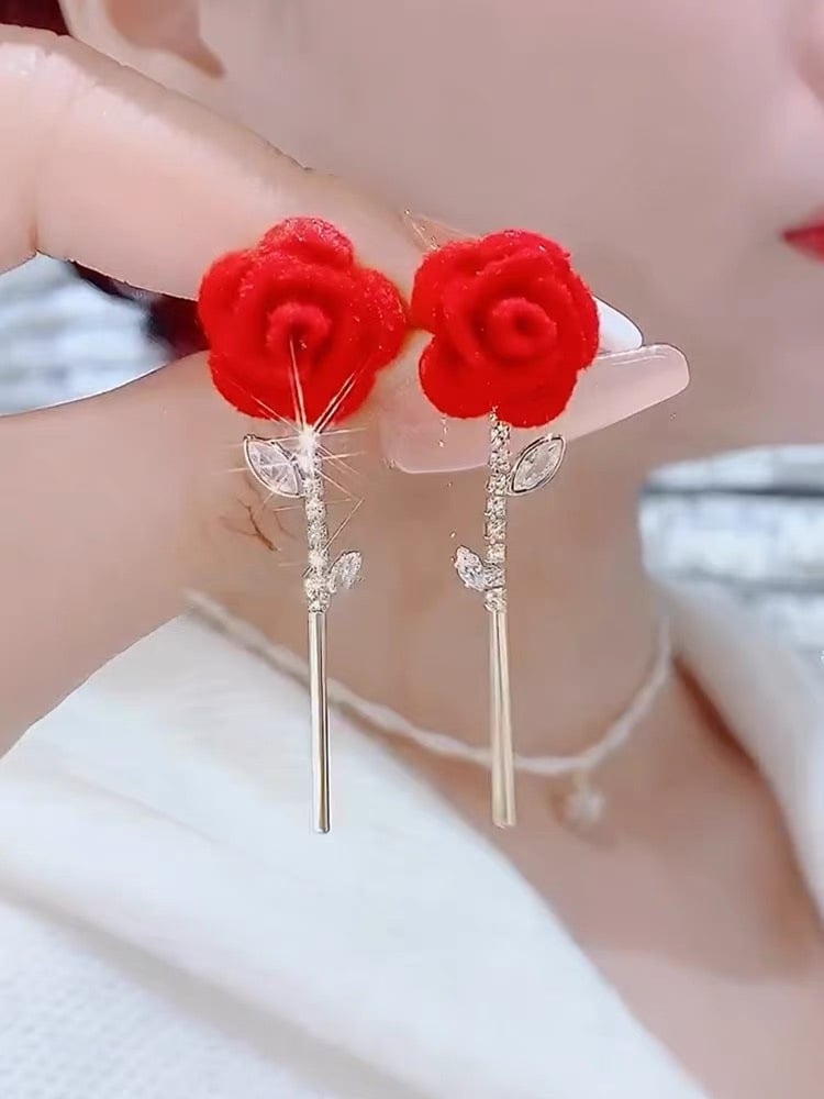 Red Rose Earrings