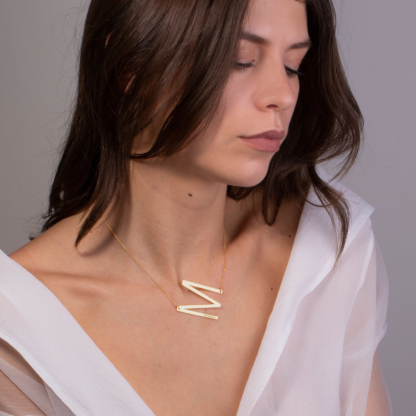 Engraved Large Letter Name Necklace