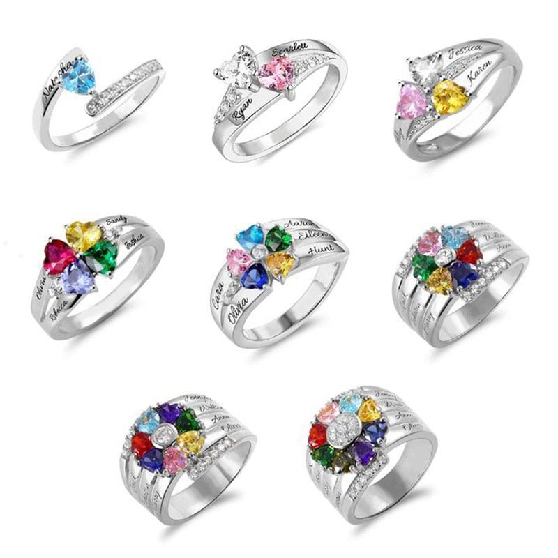 Personalized Heart Birthstone Ring