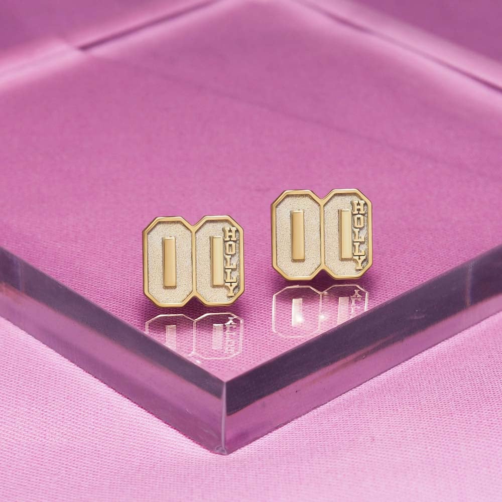 Pair Of Sports Number Stud Earrings With Name