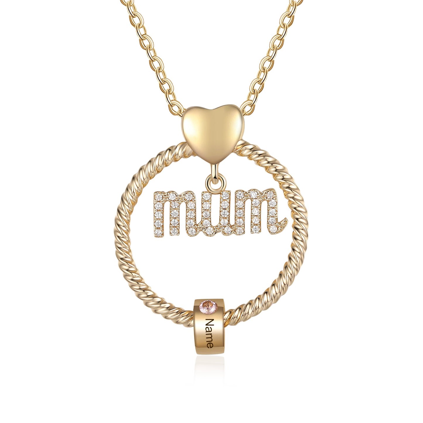 Personalized Mum Circle Necklace Gift Set With Premium Rotating Rose Flower Gift Box-Custom 1 Birthstone Pendant Necklace Engraved Names Gift For Mum