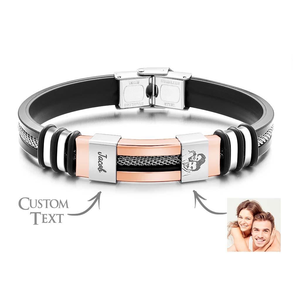 ✨🎁Mens Silicone Photo Bracelet with text Custom Family Photo Gifts for Dad Personalised Gift for Him