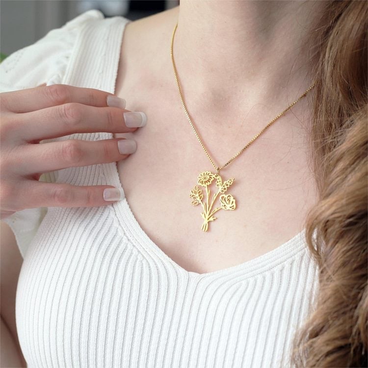 💐Birth Flower Bouquet Necklace