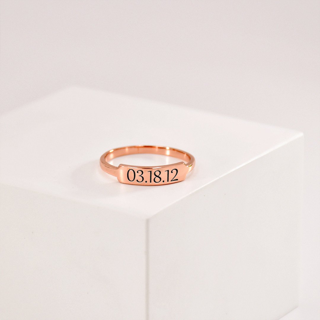 CUSTOM DELICATE DAINTY BAR DATE RING
