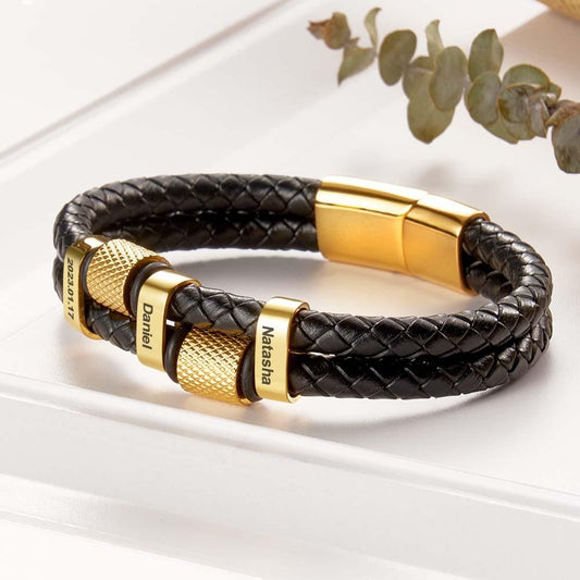 ✨🎁Stainless Steel Cross Men's Multilayer Leather Bracelet Stainless Steel Braided Leather Great Gift for Him