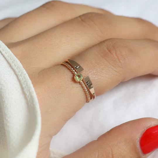 Birthstone and Initial Ring Set