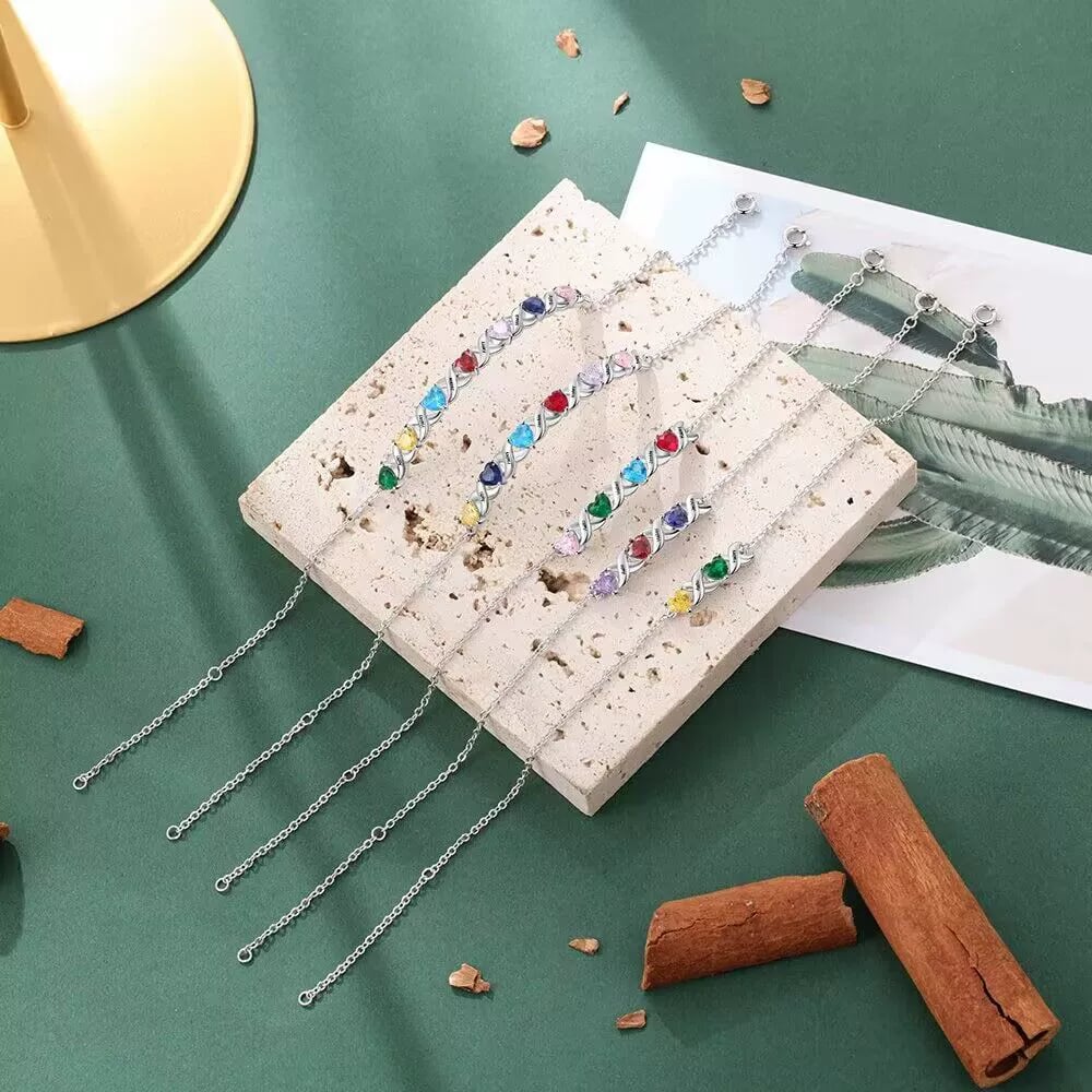 Silver Engraved Heart Birthstone X Bracelet