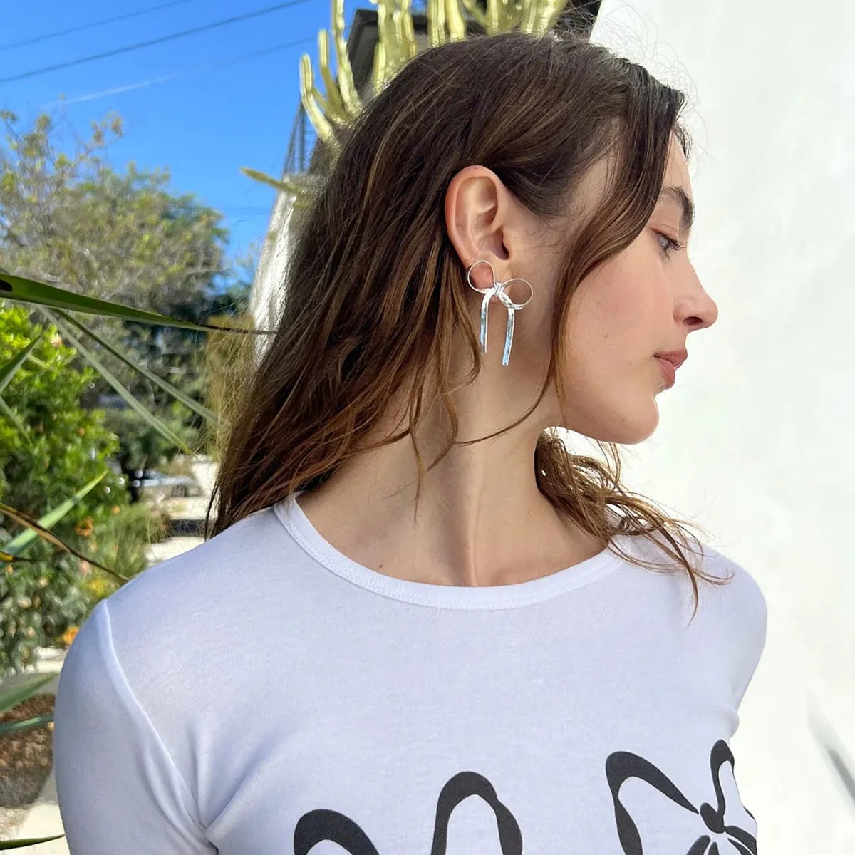 Bow Dangle Drop Tassel Earrings And Necklace