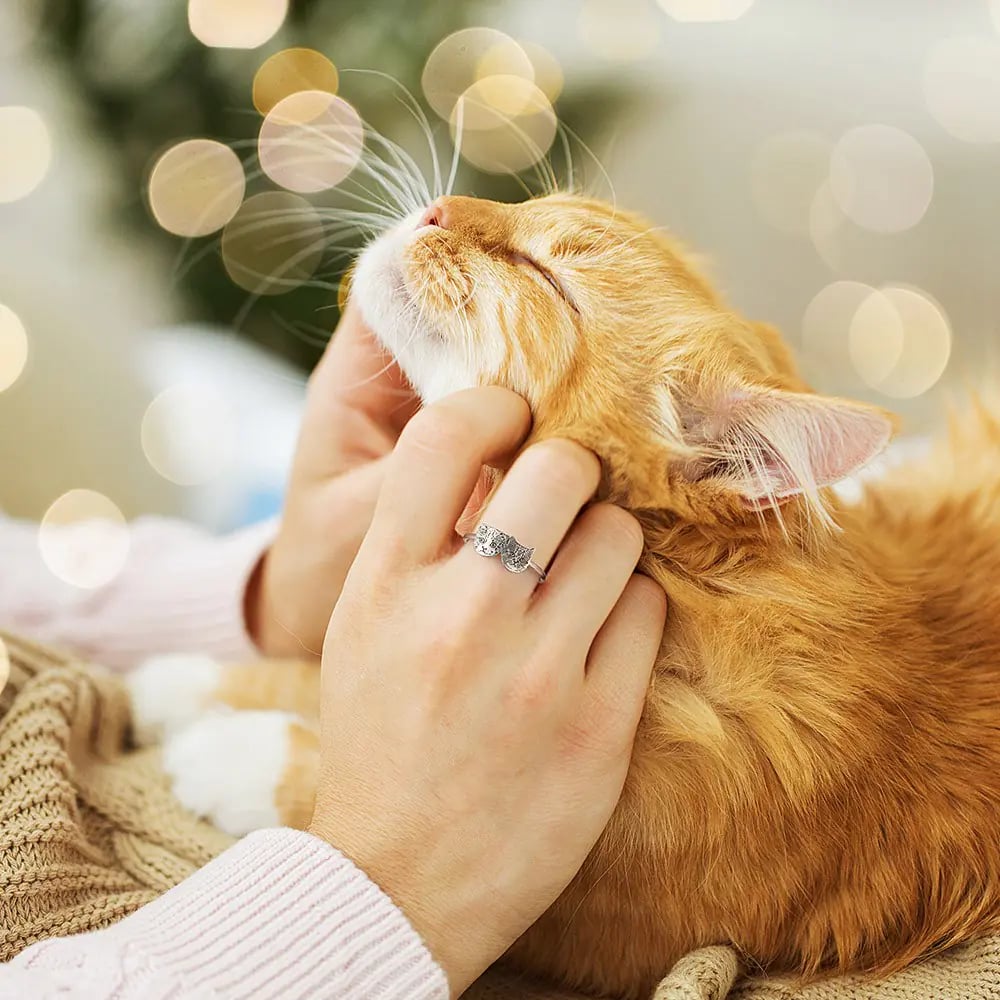 Personalized Pet Portrait Ring, 🐶🐱Engraved 1-4 Dog/Cat Head Ring, Gift for Pet Owner/Pet Lover