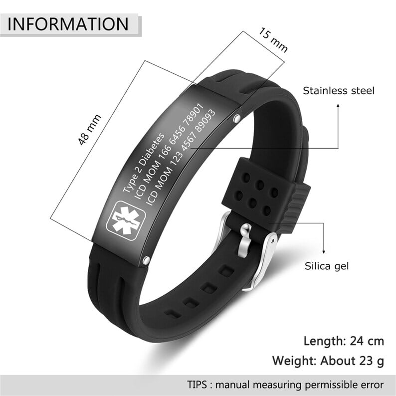 🏃‍♂️♥Sport Emergency ID Bracelet,Personalized Medical Alert Bracelet for Men