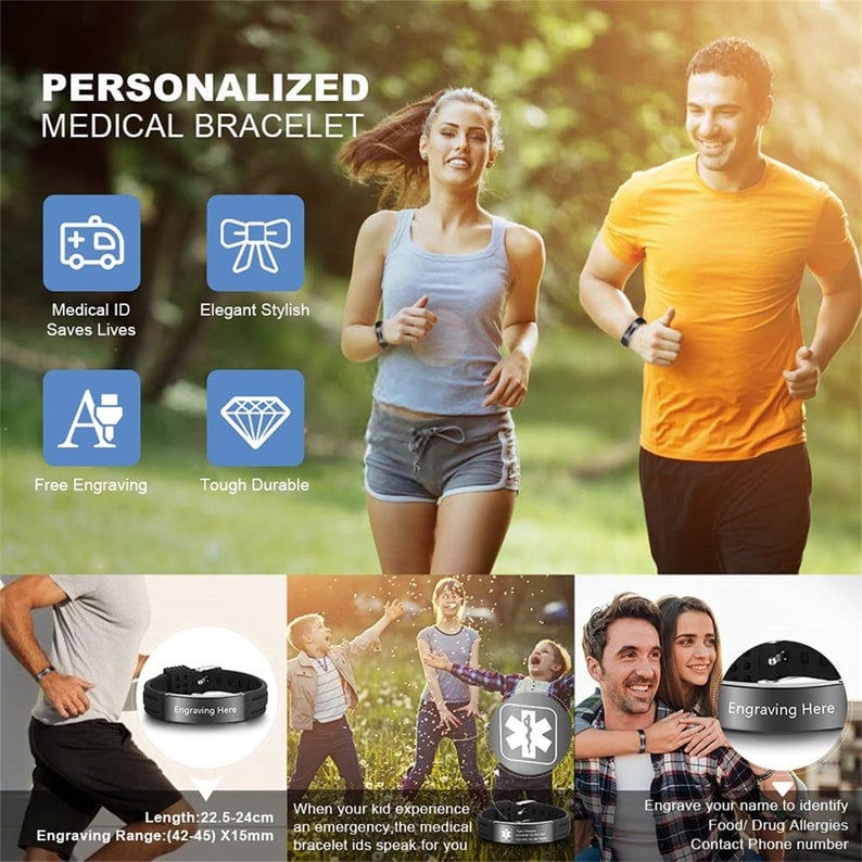 🏃‍♂️♥Sport Emergency ID Bracelet,Personalized Medical Alert Bracelet for Men