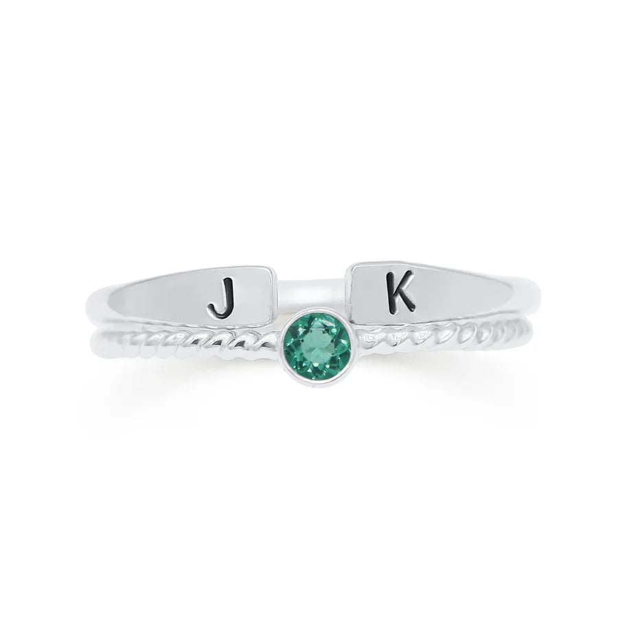 Birthstone and Initial Ring Set