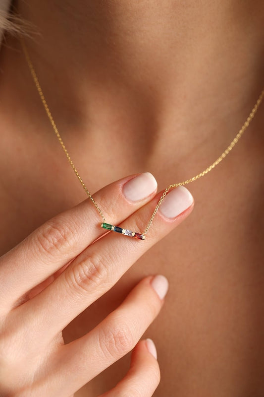 ✨Baguette Birthstone Necklace, Family Birthstone Necklace💎Bridesmaid Gift, Gift for Mom