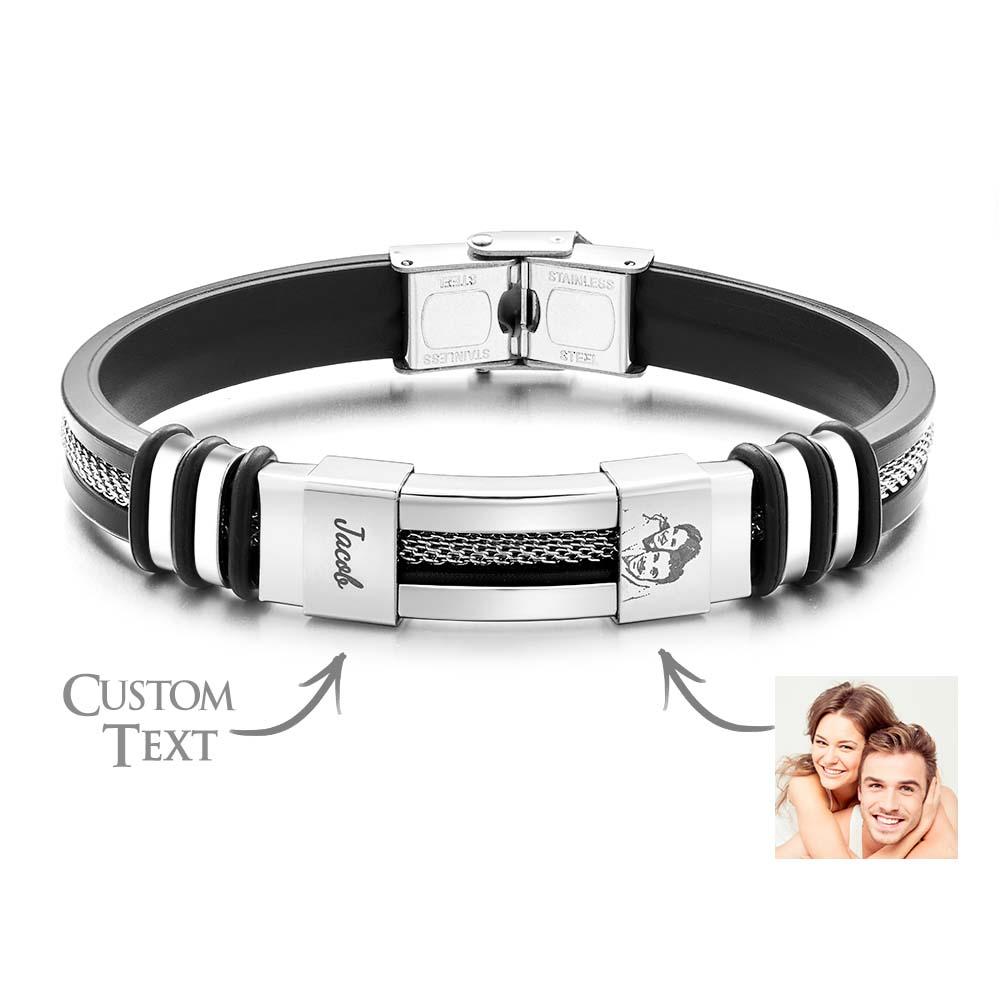 ✨🎁Mens Silicone Photo Bracelet with text Custom Family Photo Gifts for Dad Personalised Gift for Him