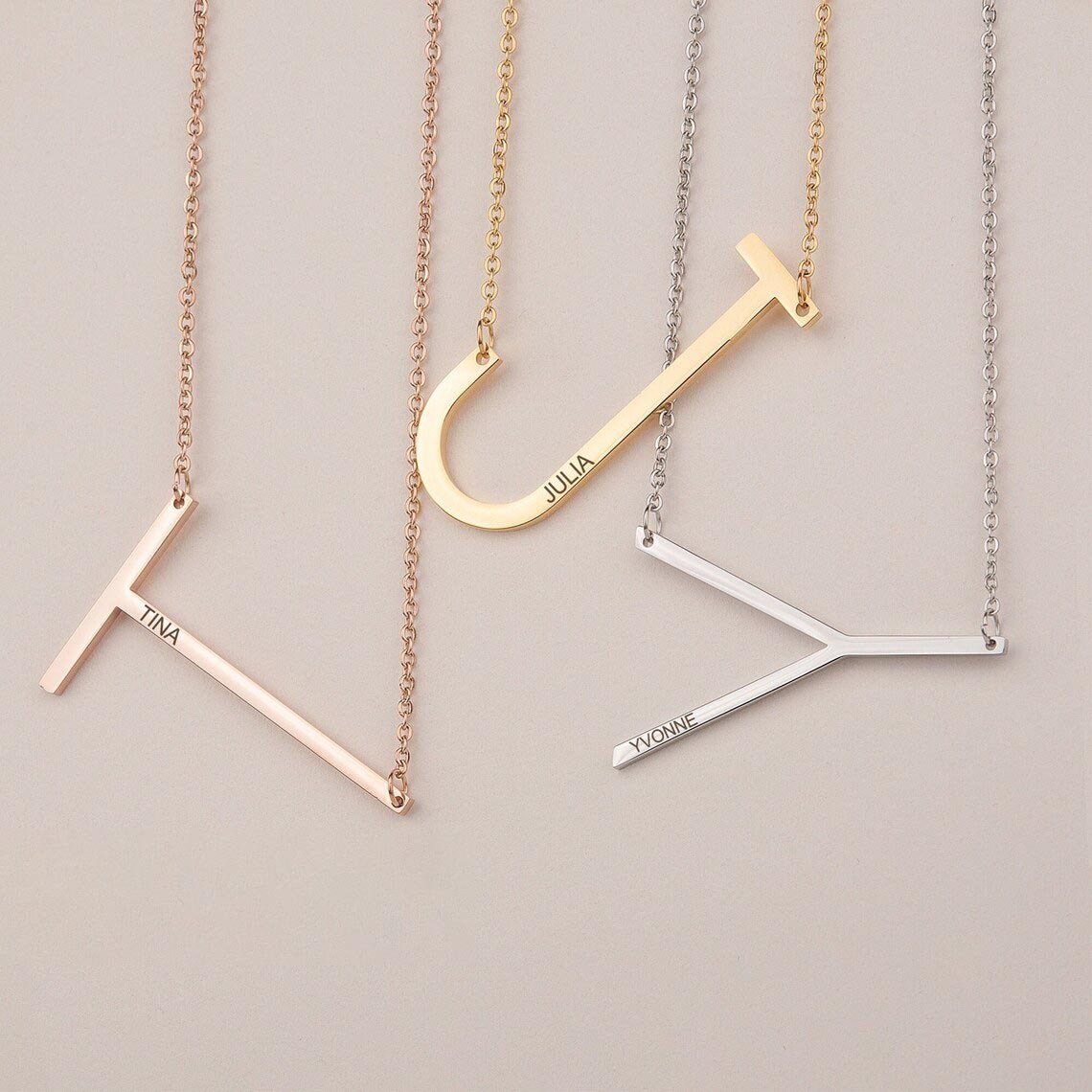 Engraved Large Letter Name Necklace