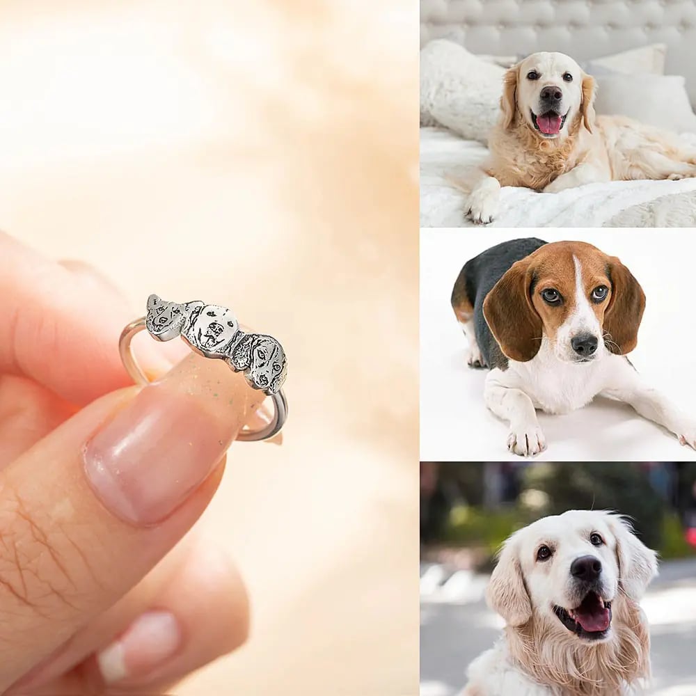 Personalized Pet Portrait Ring, 🐶🐱Engraved 1-4 Dog/Cat Head Ring, Gift for Pet Owner/Pet Lover