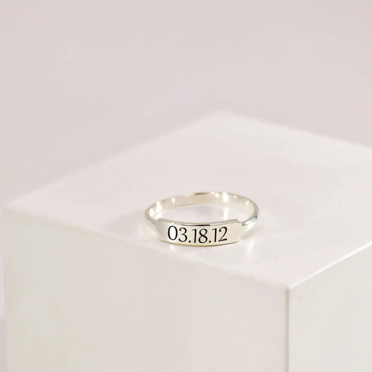 CUSTOM DELICATE DAINTY BAR DATE RING