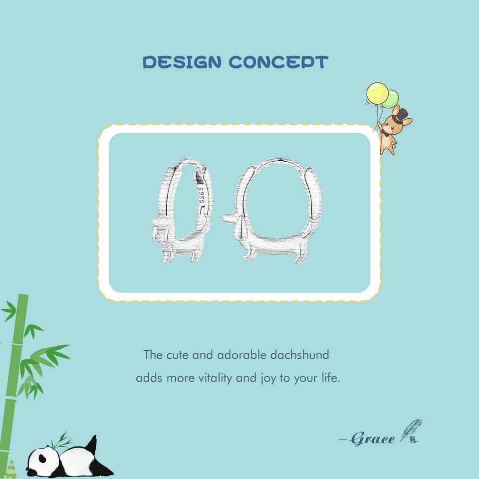 Dachshund Hoop Earrings 925 Sterling Silver