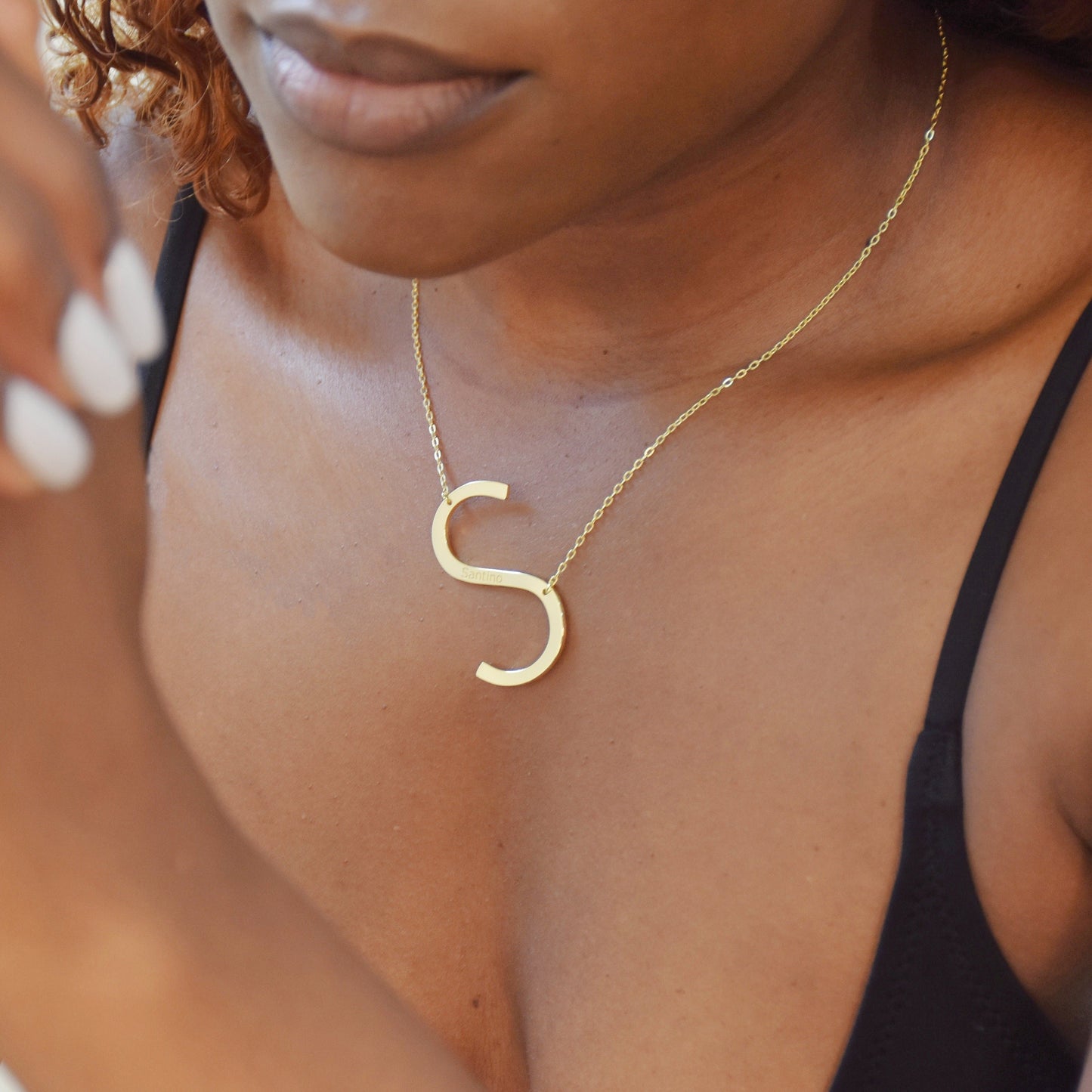 Engraved Large Letter Name Necklace