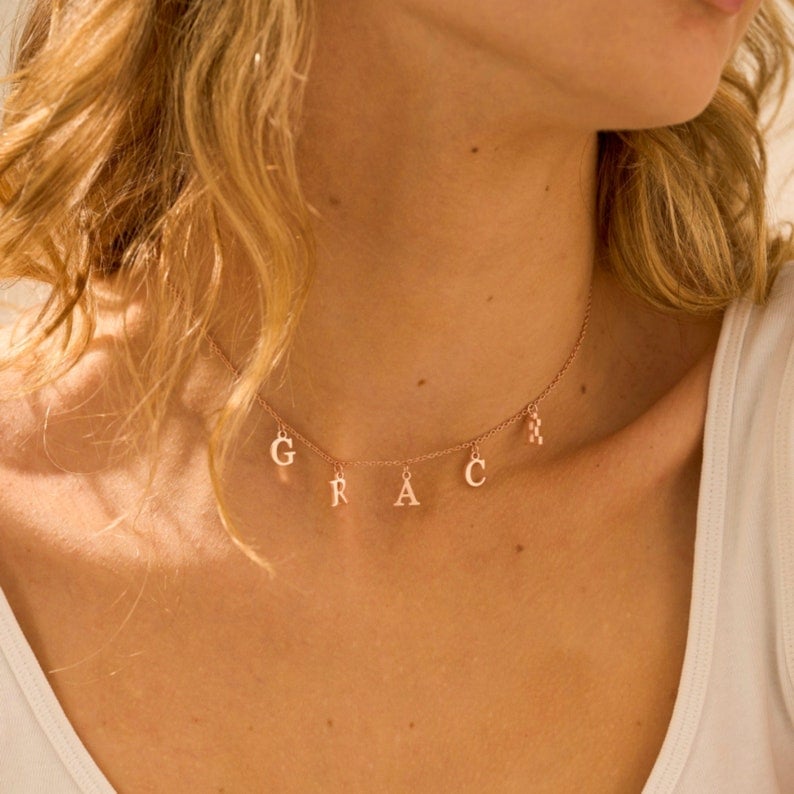 ✨Dangle Letter Necklace, Valentine's Day present, Custom Name Necklace, Custom Dainty Necklaces, Gold Chain, Gold Plated Necklace