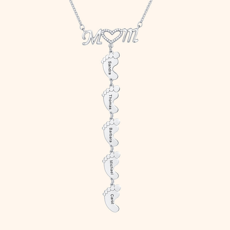 Christmas Gift, Diamond Mom Necklace With Baby Feet