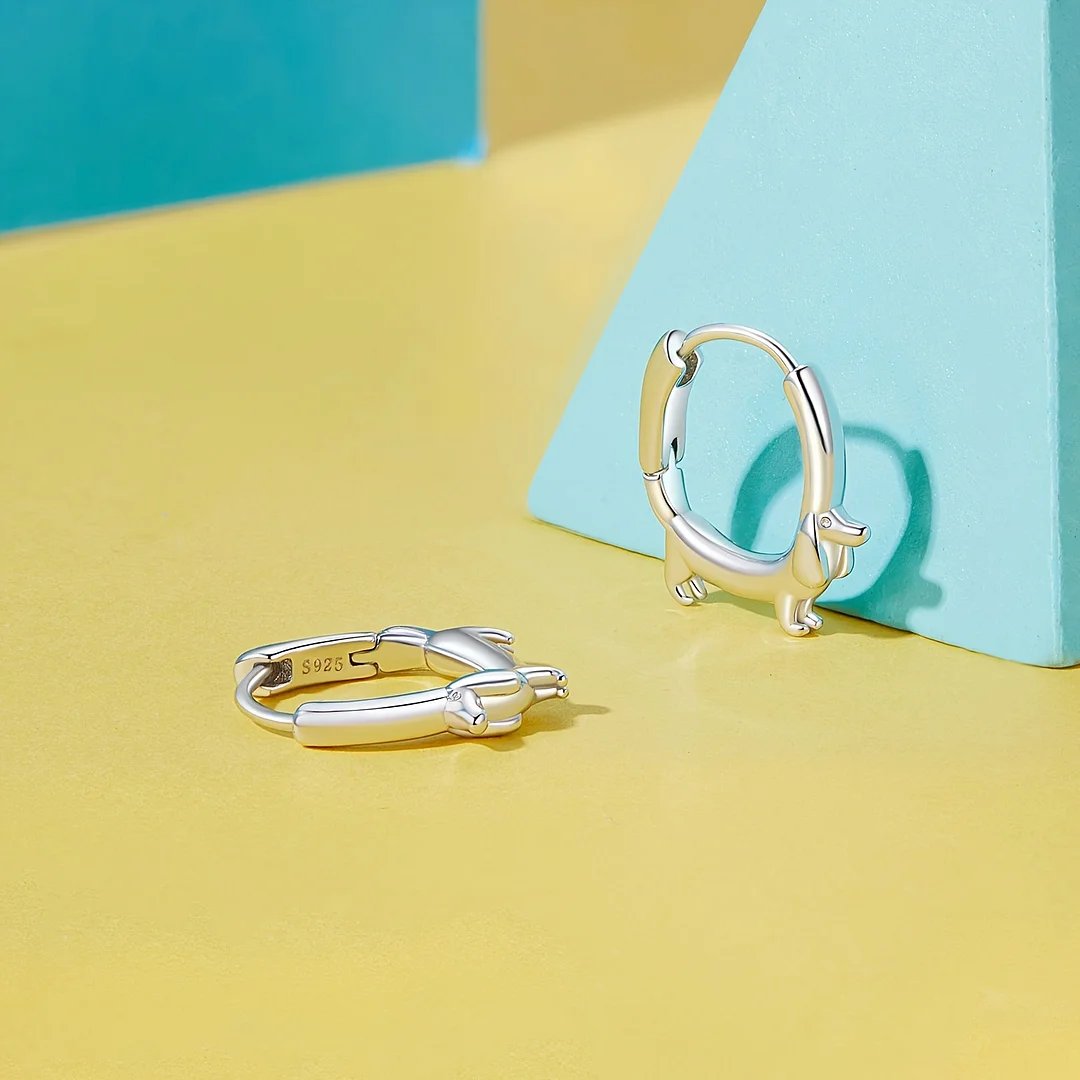 Dachshund Hoop Earrings 925 Sterling Silver