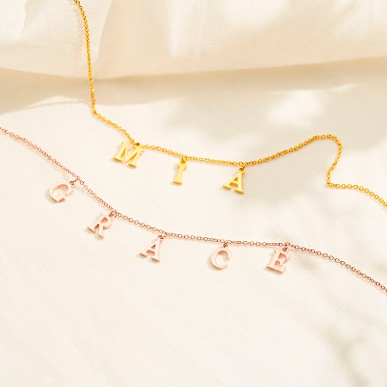 ✨Dangle Letter Necklace, Valentine's Day present, Custom Name Necklace, Custom Dainty Necklaces, Gold Chain, Gold Plated Necklace