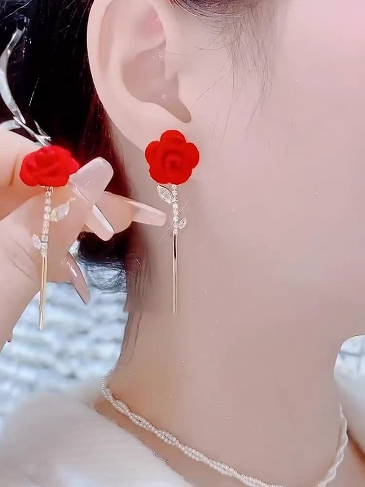 Red Rose Earrings