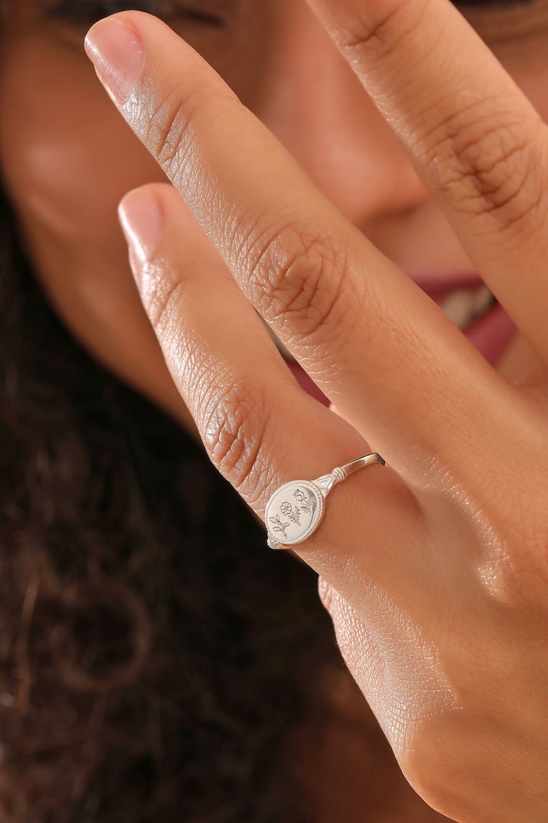 Mother's Day Hot Sale🔥Combined Birth Flower Ring, Birth Flower Jewelry, Birth Month Flower Rings for Women, Gift for Family, Christmas Gifts