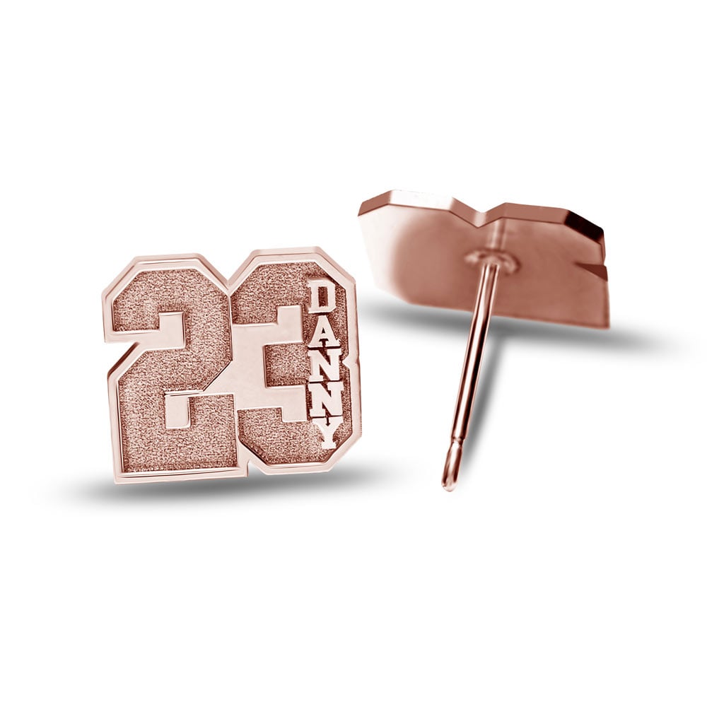 Pair Of Sports Number Stud Earrings With Name