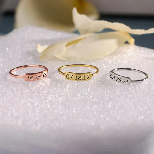 CUSTOM DELICATE DAINTY BAR DATE RING