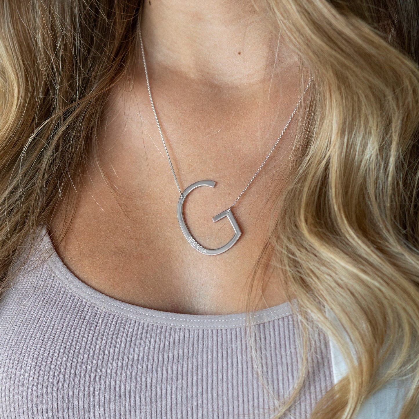 Engraved Large Letter Name Necklace