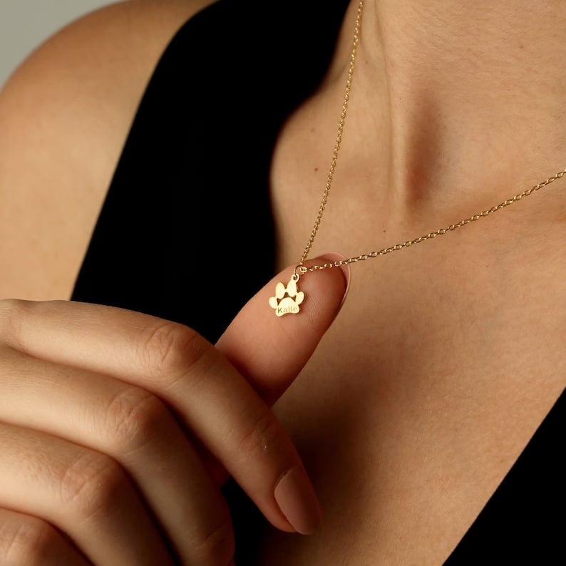 🐾Personalized Pet Paw Necklace  • Pet Name Necklace • Paw Print Name Necklace