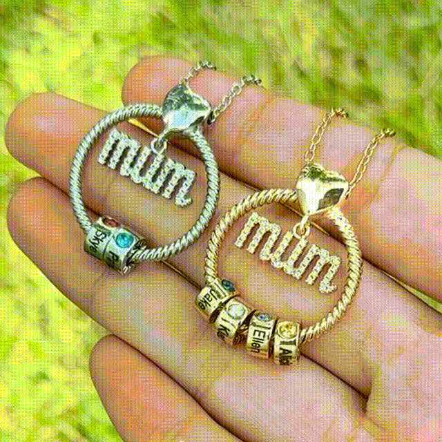 Personalized Mum Circle Necklace Gift Set With Premium Rotating Rose Flower Gift Box-Custom 1 Birthstone Pendant Necklace Engraved Names Gift For Mum