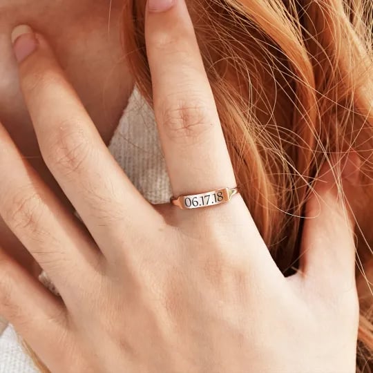 CUSTOM DELICATE DAINTY BAR DATE RING