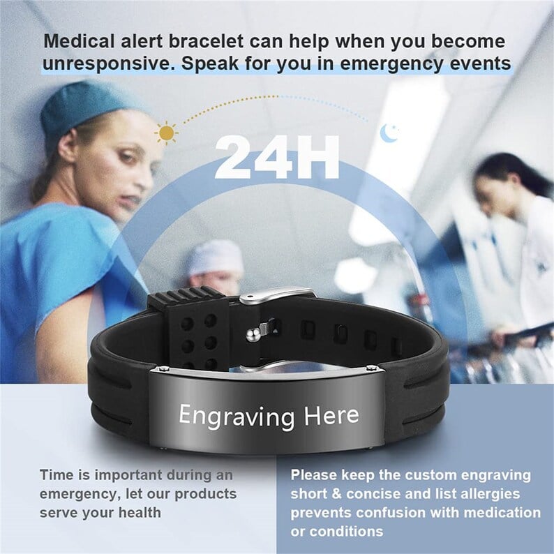 🏃‍♂️♥Sport Emergency ID Bracelet,Personalized Medical Alert Bracelet for Men
