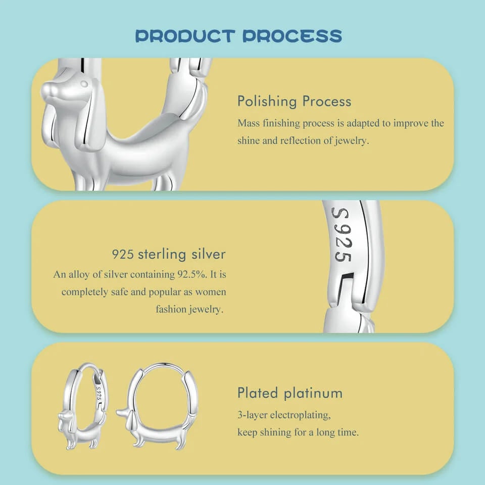 Dachshund Hoop Earrings 925 Sterling Silver
