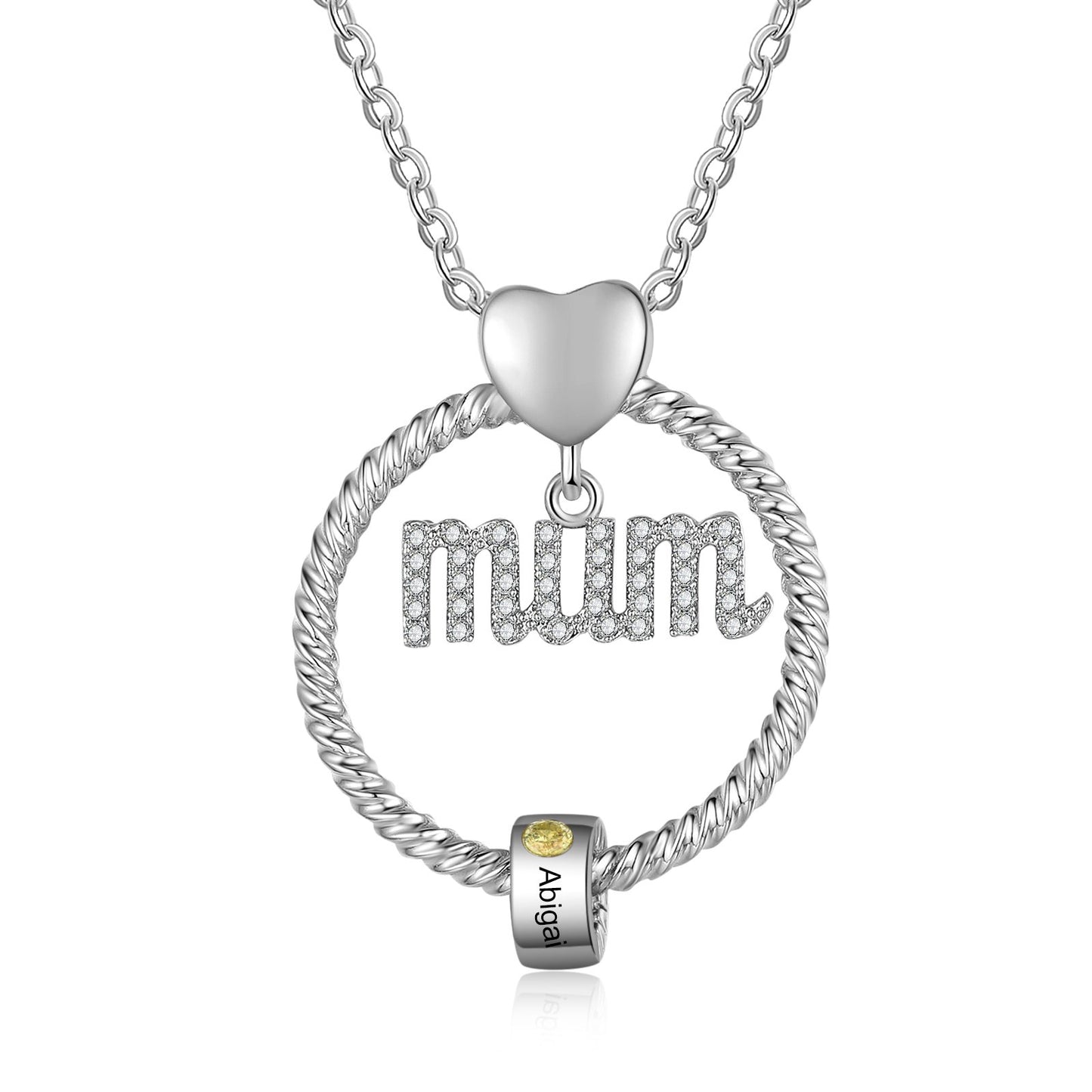 Personalized Mum Circle Necklace Gift Set With Premium Rotating Rose Flower Gift Box-Custom 1 Birthstone Pendant Necklace Engraved Names Gift For Mum