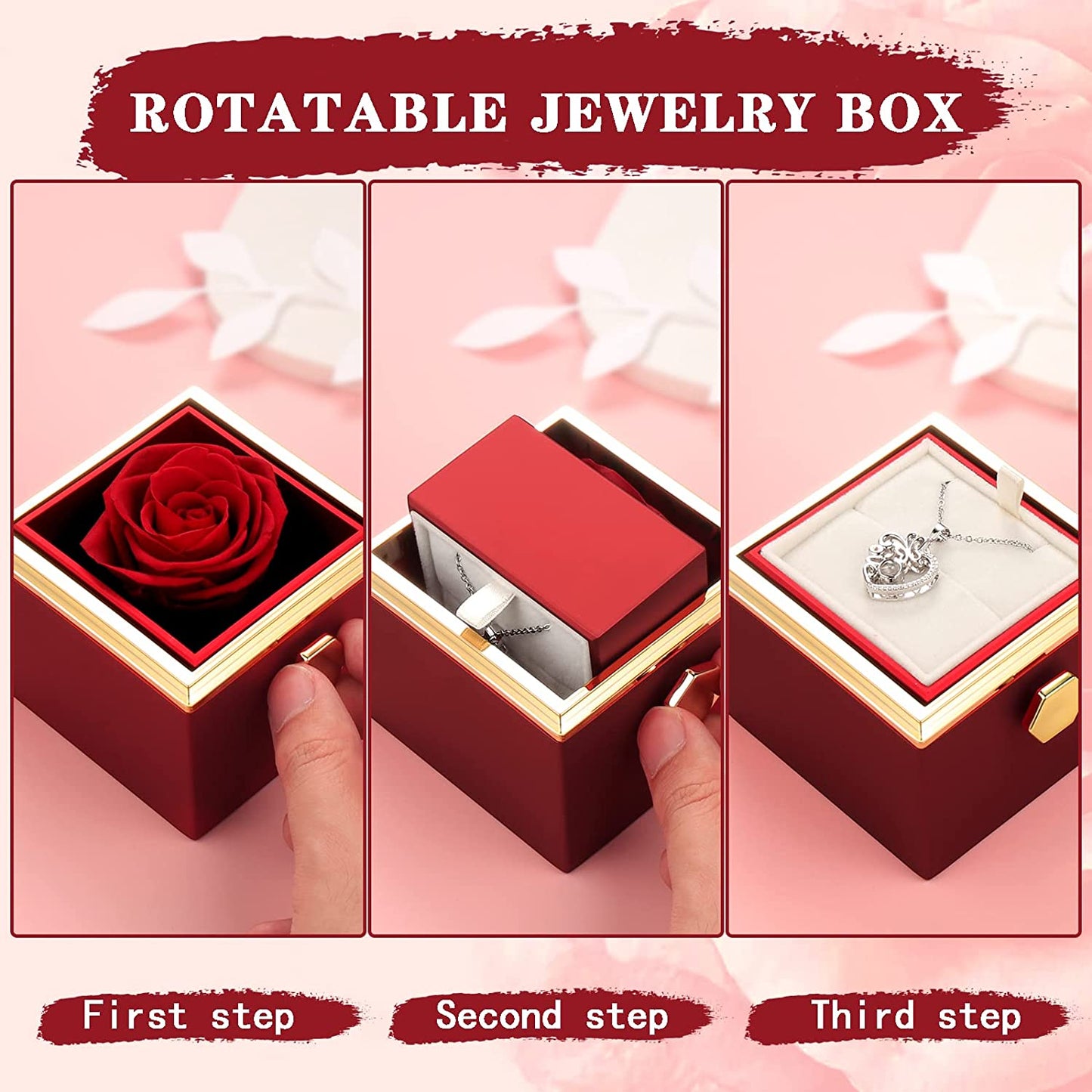 Personalized Mum Circle Necklace Gift Set With Premium Rotating Rose Flower Gift Box-Custom 1 Birthstone Pendant Necklace Engraved Names Gift For Mum