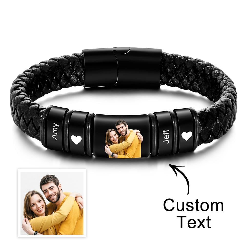 🎁Custom Photo Engraved Bracelet Leather Bracelet Men's Bracelet Gifts for Him