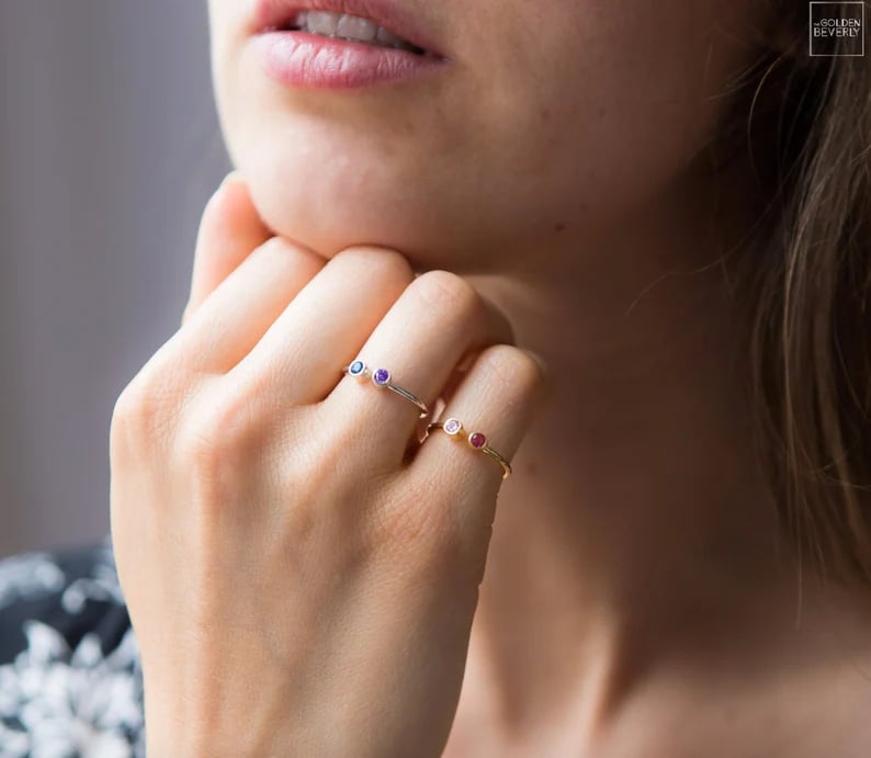 Duo Round Birthstone Ring