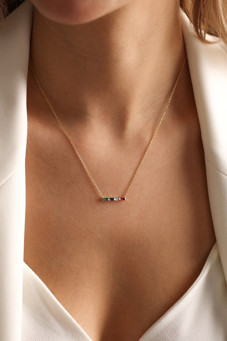 ✨Baguette Birthstone Necklace, Family Birthstone Necklace💎Bridesmaid Gift, Gift for Mom