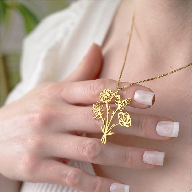 💐Birth Flower Bouquet Necklace
