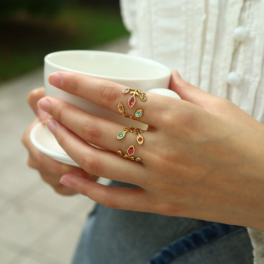 Fashionable colorful leaf ring(🔥Buy One Get One Free)